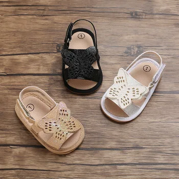 0-18 м Летние сандалии для новорожденных девочек, обувь для малышей, мягкая детская обувь на плоской подошве с бабочкой, 3 цвета