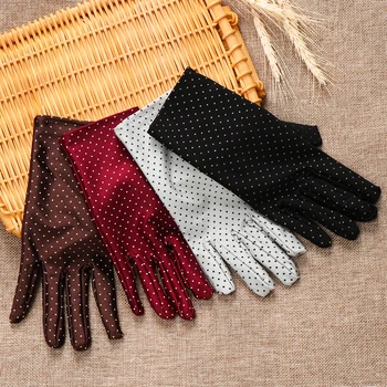 1 Пара новых модных солнцезащитных перчаток на запястье, эластичные варежки в горошек, женские перчатки из трикотажной ткани, Винтажные варежки для шоппинга