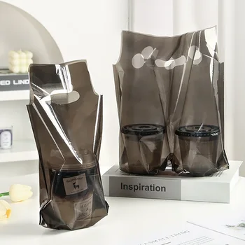 1200 шт. Черные пластиковые пакеты Прозрачный карман для одной двойной чашки, портативный пластиковый пакет для кофе, молока, чая, одноразовый мешочек для напитков