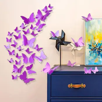 12шт Наклейки на зеркальную стену с бабочками, 3D Наклейка 