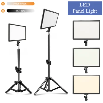14-Дюймовая светодиодная подсветка для видеосъемки, селфи, панель с регулируемой яркостью, Заполняющая лампа для прямой трансляции в фотостудии, Трехцветная с подставкой для штатива