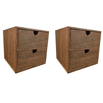 2 ящика для хранения деревянных ящиков Деревянный комод для ювелирных изделий Органайзер для косметики Офисный ящик для хранения украшений для дома A