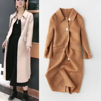 2019 Новое осенне-зимнее двустороннее кашемировое пальто, Женская мода, шерстяное длинное приталенное пальто, женская одежда