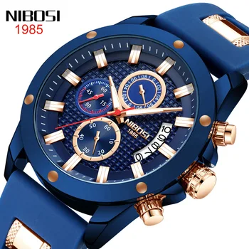2022 Спортивные мужские часы NIBOSI с кварцевым ремешком, синие Силиконовые военные Водонепроницаемые Мужские часы 2023 Relogio Masculino