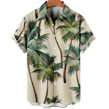 2023 Гавайская мужская рубашка с принтом Coconut Tree3D, Летний Мужской топ на пуговицах с коротким рукавом, Модная Мужская пляжная рубашка