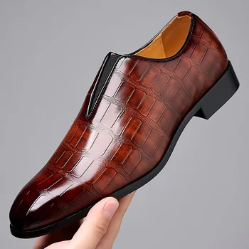 2023 Новая модная повседневная обувь из искусственной кожи, Дышащая обувь, деловая мужская обувь с каменным узором