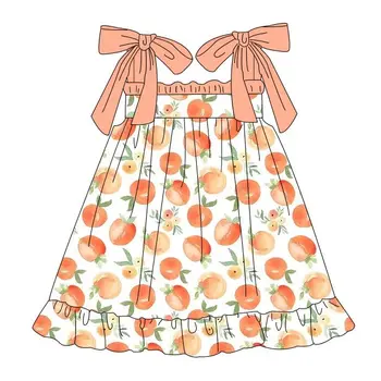 2023 Новейший дизайн Летней одежды для малышей Бутик Оранжевых фруктов с принтом Платье с длинными рукавами для девочки