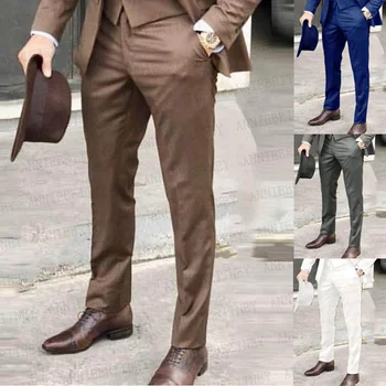 2023 Новые Классические Коричневые Мужские Костюмные брюки Формального Серого Угольного цвета, Деловые Мужские брюки, Сшитые на заказ, Приталенные Мужские брюки Размера Плюс