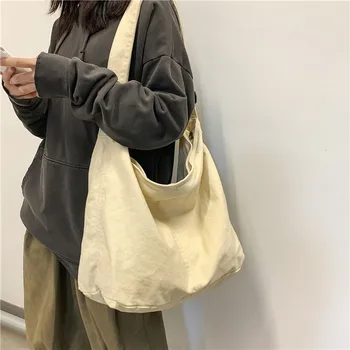 2023 Сумка через плечо, женская холщовая сумка для покупок, женские однотонные простые сумки через плечо большой емкости, женские дизайнерские сумки