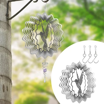 3D Ветряк, большие 11,8-дюймовые колокольчики Колибри с S-образным крючком, металлические подвесные ветряные скульптуры, Садовая Спиральная Ветряная