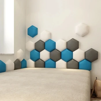 3D Наклейки на стену с шестиугольным изголовьем, украшение спальни, гостиной, Самоклеящиеся татами, домашний декор, Передние панели