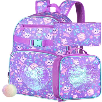 3ШТ Рюкзак с единорогом для девочек, 16-дюймовая детская сумка с милыми блестками и коробкой для ланча, набор школьных сумок для начальной школы