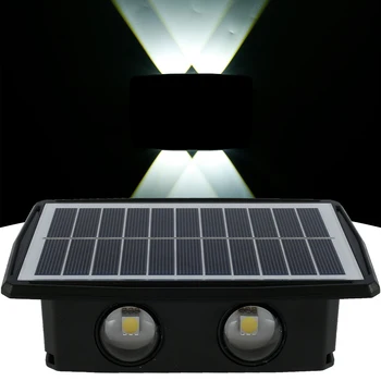 4 светодиодных солнечных настенных светильника, солнечное свечение Вверх и вниз, огни во дворе, IP65 Водонепроницаемый RGB Солнечный забор, ландшафтные светильники для сада 2023