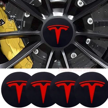 4шт 2,22-дюймовый автомобильный логотип, материал ABS, наклейка на центральную крышку колеса, эмблема колеса, значок, наклейки с логотипом (подходят для Tesla Black)