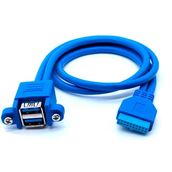 50 СМ Двойной Двойной USB 3.0 A женский 2 порта к usb 3.0 20pin 20-контактный разъем для крепления материнской платы twins кабельный Адаптер с отверстием для винта