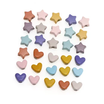 50шт 12 мм Разноцветные деревянные звезды в форме сердца, бусины 