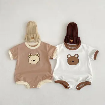 5520B Комбинезоны для новорожденных мальчиков 2023, Летняя новая цельнокроеная одежда для мальчиков с рисунком мультяшного медведя, одежда для скалолазания с короткими рукавами