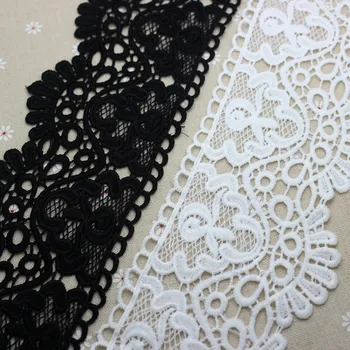 9-10 см Черно-белое кружево с цветочной вышивкой, кружевная лента из молочного шелка, ткань для шитья одежды, Водорастворимая кружевная лента