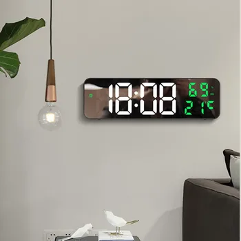9-Дюймовые большие цифровые настенные часы с дисплеем температуры и влажности, ночной режим, настольный будильник, 12/24-часовые электронные светодиодные часы