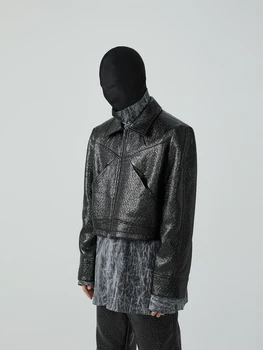 A2237, Весенне-осенняя черная свободная куртка с короткими плечами на молнии, кожаная мужская и женская повседневная куртка