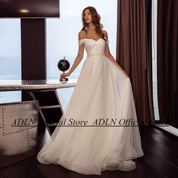 ADLN Белое свадебное платье цвета слоновой кости, женское свадебное платье трапециевидной формы с открытыми плечами, пояс в виде сердечной складки, расшитый бисером, Платья невесты из мягкого тюля