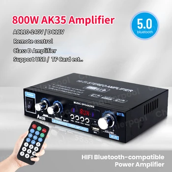 AK35 2* 400 Вт Цифровой Усилитель Мощности 2-Канальный Bluetooth 5,0 Мини Hi-Fi Стерео Усилитель Звука для Дома/Автомобиля FM USB Пульт Дистанционного Управления