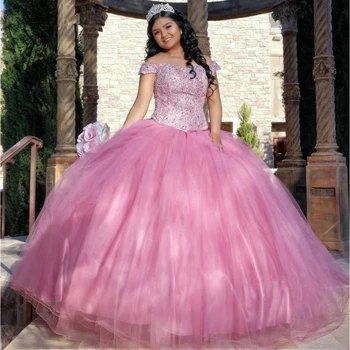 ANGELSBRIDEP Розовые Пышные Платья для 15-летних, Хрустальное Бальное платье Принцессы, Праздничное Платье для Девочек, Дебютные Вечерние Платья