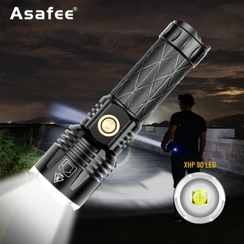 Asafee, Мощный световой фонарик, зарядка Type-c, Телескопический зум, Ввод / вывод, Сильный Световой фонарь для кемпинга, Походный фонарь
