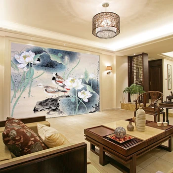 beibehang 3d фреска, гостиная, спальня, большая декоративная роспись, обои, нетканое настенное покрытие, китайский лотос, рис.