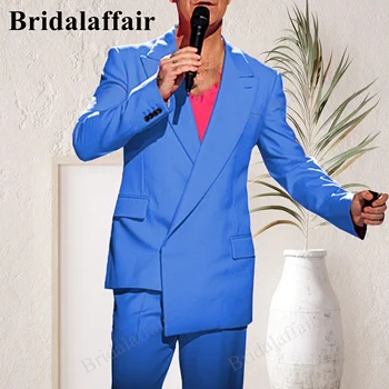 Bridalaffair/ Синяя высококачественная мужская деловая повседневная одежда высокого класса, простые элегантные модные вечерние покупки, джентльменские тонкие костюмы, пиджак