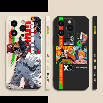 Denji Chainsaw Man Чехол Для Телефона Apple iPhone 14 13 12 11 Pro XS Max Mini X XR SE 7 8 6 15 Plus Цветной Жидкий Чехол Funda Shell