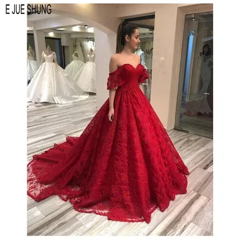 E JUE SHUNG Темно-красные кружевные свадебные платья с открытыми плечами, скромные свадебные платья с открытой спиной, vestido de noiva, свадебные платья