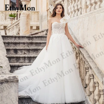 Ethymon Модное Свадебное платье без рукавов с оборками, Тюль для невесты, цветочный принт, Vestidos De Novia, Аппликации на заказ