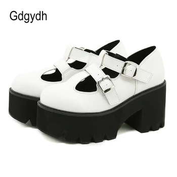Gdgydh, Фирменная новинка, Туфли Мэри Джейнс на платформе в корейском стиле, женские туфли на белом каблуке с ремешком и пряжкой, Женская обувь на толстой подошве, Удобная