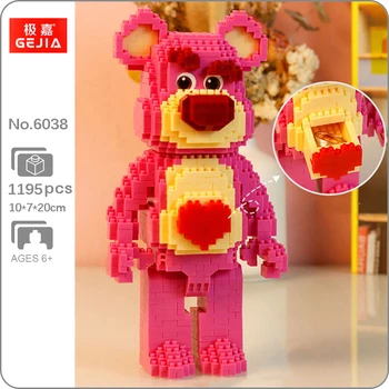 Gejia 6038 Животный мир Клубничный медвежонок в виде сердца, выдвижной ящик, модель куклы-питомца, мини-алмазные блоки, кирпичи, строительная игрушка для детей, без коробки
