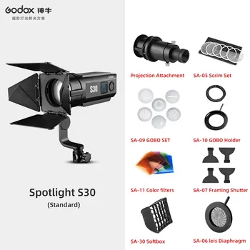 Godox S30 30W Фокусирующий светодиодный прожектор с непрерывным регулируемым освещением С дверью Сарая Для профессиональной фотосъемки