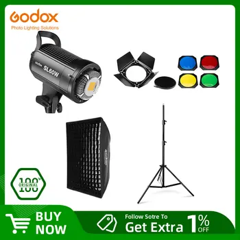 Godox SL-60W LED Video Light 5600K Белая версия LED Continuous Light + Световая Подставка 190 см + Комплект софтбоксов Bowens 60x90 см
