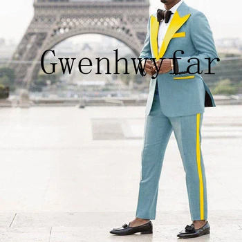 Gwenhwyfar Комплект из 2 предметов 2022, Модные Светло-Голубые Мужские Официальные Бутики, Деловые Свадебные Костюмы, Вечерние Блейзеры, Куртка, Пальто, Брюки
