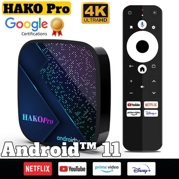HAKO Pro Smart TV Box Android 2023 Bluetooth Медиаплеер 4K Голосовой Ассистент Top Box TVBOX Сертифицированная Google Поддержка Netflix AV1