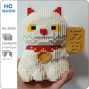 HC 9028 Животный Мир Lucky Cat Money Fortune Smile Колокольчик Кукла-Питомец DIY Мини Алмазные Блоки Кирпичи Строительная Игрушка Для Детей Без Коробки