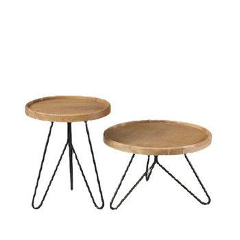 Hxl винтажный круглый чайный столик из дубового железа, журнальный столик в индустриальном стиле