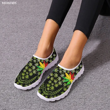 INSTANTARTS Зеленые туфли-лодочки с 3D принтом листьев сорняков, женская повседневная обувь для ходьбы, легкие сетчатые женские лоферы для девочек, femme