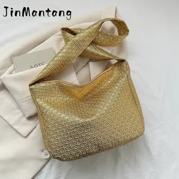 Jin Mantang Модная сумка через плечо с плетеным узором, Мягкие сумки Большой емкости, Женские сумки через плечо, Новый дизайн, Повседневная сумка