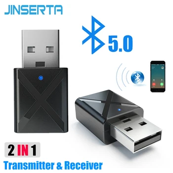 JINSERTA Автомобильный Bluetooth 5,0 Адаптер 2-в-1 Беспроводной Передатчик Приемник Адаптеры Стерео Музыка AUX Аудио Ключ для Телевизора ПК Динамик