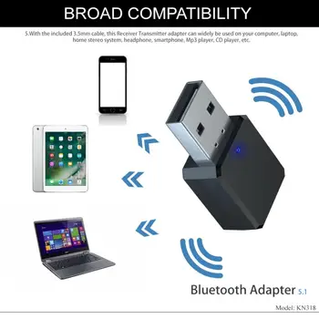 KN318 Аудиоприемник, совместимый с Bluetooth 5,1, с двойным выходом AUX USB, автомобильный адаптер аудиоприемника для громкой связи