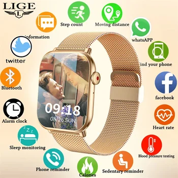 LIGE 2023 Новые Смарт-Часы Для Женщин Температура Тела Здоровье Кровяное Давление Жизнь Водонепроницаемый Полный Сенсорный Фитнес-Трекер Для Мужчин Smartwatch