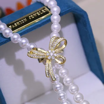 MeiBaPJ 6-7 мм ожерелье из натурального пресноводного жемчуга с застежкой-бантом из стерлингового серебра 925 пробы, изысканные свадебные украшения для женщин