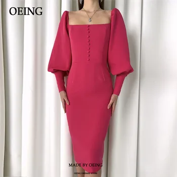 OEING, Розовое вечернее платье с пышными рукавами длиной до колен, Простое свадебное платье для выпускного вечера