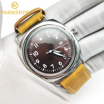 PARSRPE - 45 мм часы винтажный авиатор коричневый асептический циферблат мужские часы Японский механизм NH35 автоматические механические часы