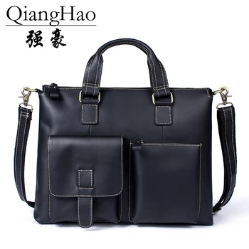 QiangHao 2017 100% топ из натуральной коровьей кожи, универсальные повседневные мужские сумки-мессенджеры на плечо для мужчин, на молнии, бесплатная доставка